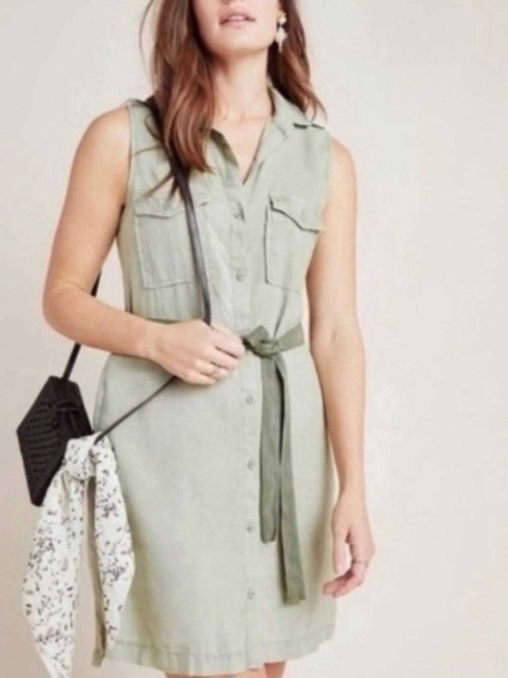 Anthropologie Cloth & Stone Sleeveless Shirt Dress in Light Olive